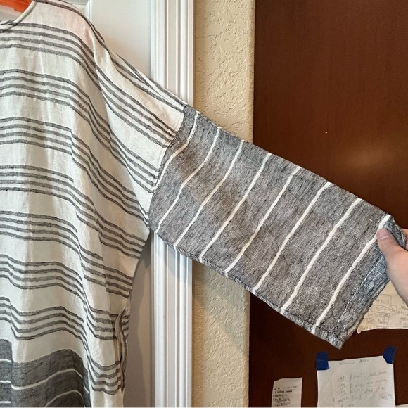 NWT Paper Lace Grey Off White Striped Cover Up Sz OS Lined Lagenlook Pockets - Picture 2 of 9
